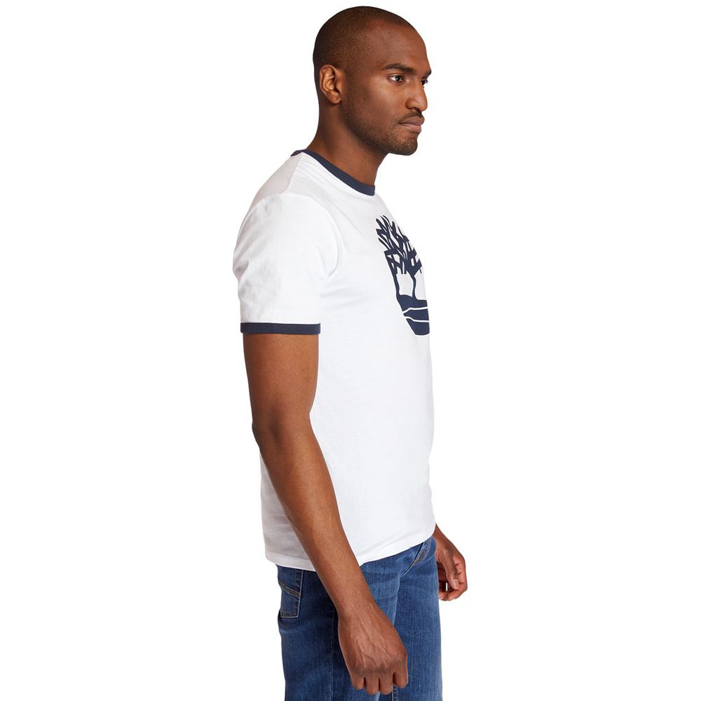 Camisetas Timberland Argentina Hombre - Tree Logo Ringer - Blancas - MCTVYQ-369